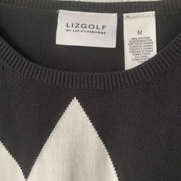 LizGolf Sweater (Medium) Black with White triangle pattern with one on sleeve - Picture 2 of 5